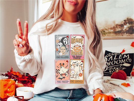 Discover Horror Characters Tarot Card Sweatshirt, Horror Tarot Card Sweatshirt