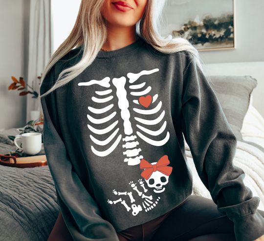 Skeleton Halloween Maternity Sweatshirt, Pregnancy Announcement Sweater