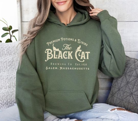 Discover Halloween Hoodie, Salem Black Cat Hoodie, Witchy Hoodie, Halloween Gift Ideas, Old Vintage Shirt, Spooky Season Hoodie