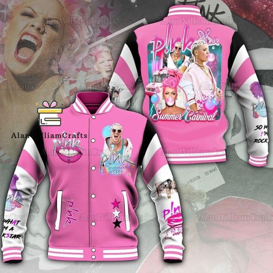 Discover P!nk Pink Singer Jacket, Summer Carnival 2024 Jacket, Pink On Tour Baseball Jacket, Pink Concert Jacket, Pink Trustfall Album Shirt