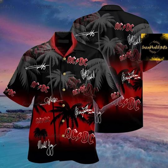 Discover AC-DC Hawaiian Shirt, Rock Band Button Shirt, Pwr Up Tour 2024 Aloha Shirt, World Tour Vacation Shirt, AC-DC Merch, Rock Band Fan Gifts