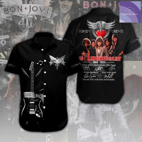 Bon Jovi Button Shirt, Bon Jovi 1984 2024 Shirt, Bon Jovi Hawaiian Shirt, Bon Jovi Rock Band Shirt, Bon Jovi Merch, Short Sleeve Shirt