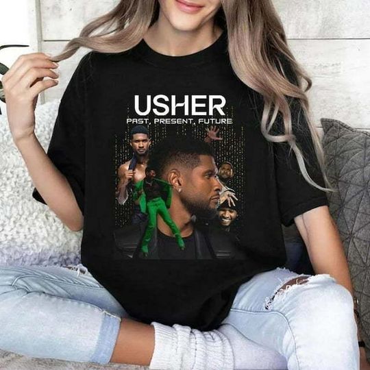 Discover Usher T-shirt, Past Present Future Tour 2024 Shirt, Usher World Tour Unisex Tee, Music Concert 2024, Usher Coming Home Tour Shirt