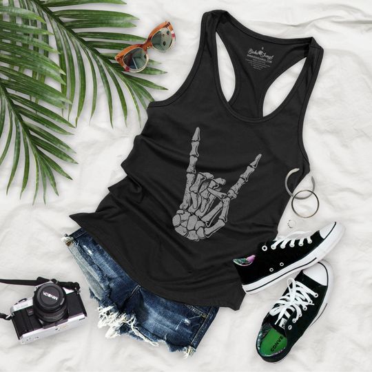 Skeleton Hand Vintage Halloween Women's Basic Racerback Tank Top