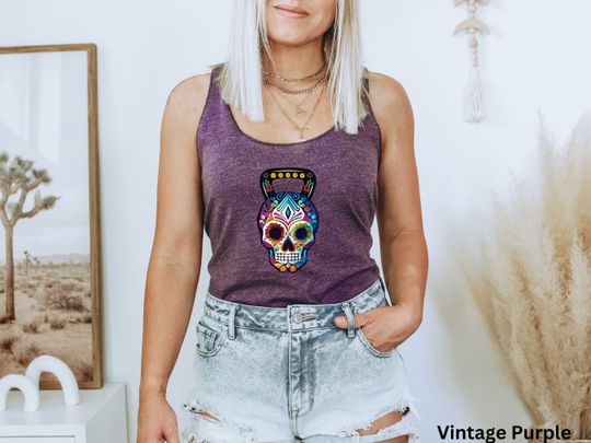 Discover Spooky Season KETTLEBELL DOTD Skull Tank Top, Skull Tank Top,
