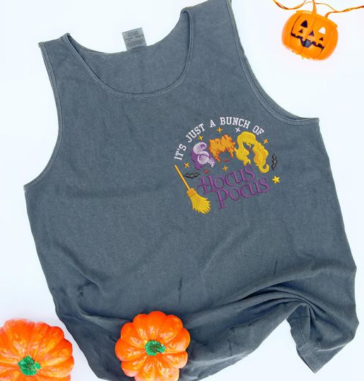 Discover It's Just A Bunch of Hocus Pocus Embroidered Tank Top, Hocus Pocus Halloween Tank top
