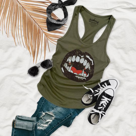 Discover Vampire Teeth and Lips Women's Basic Racerback Tank Top