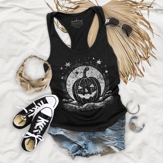 Discover Jack o Lantern Full Moon Halloween Womens Basic Racerback Tank Top