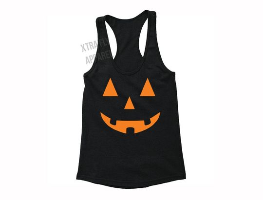 Discover Happy Halloween Pumpkin Graphic Racerback , Pumpkin Face svg Cotton Racerback