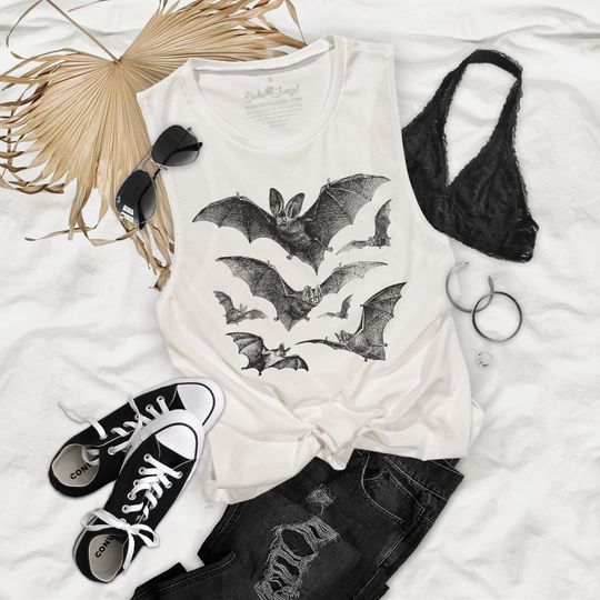 Discover Halloween Vintage Bats Womens Flowy Muscle Tank - HV