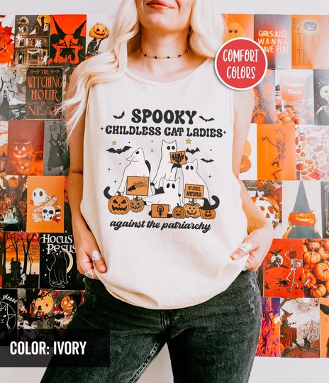 Discover Spooky Childless Cat Ladies Against The Patriarchy Black Cat Halloween Tank Top