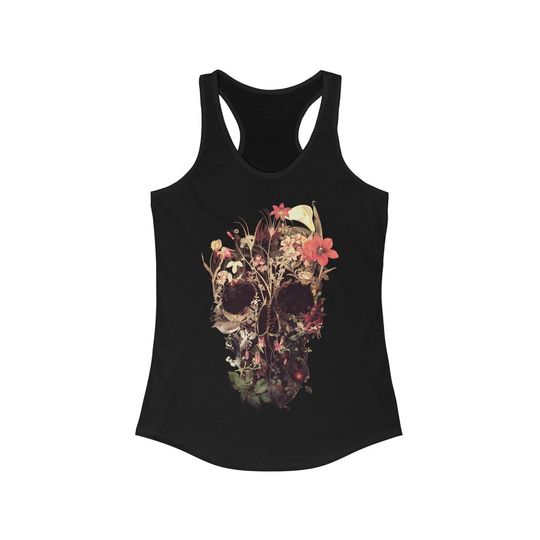 Discover Bloom Skull Women's Tank Top, Womens Racerback Sugar Skull Tank Top