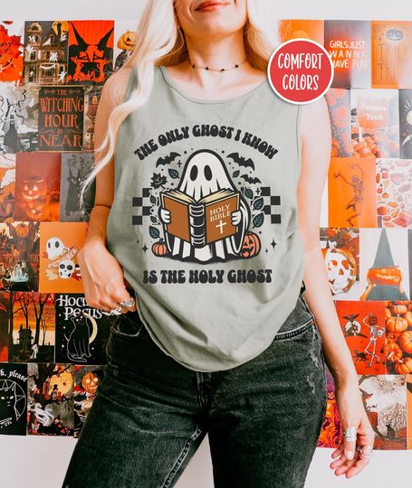 Holy Ghost Tank Top Funny Christian Halloween Tank Top Retro Halloween Tank Top