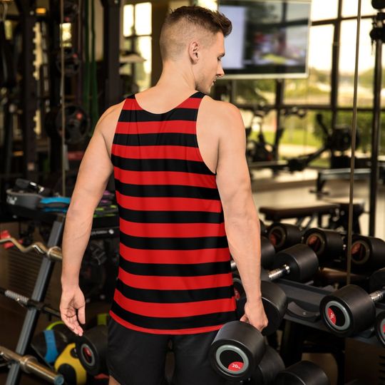 Mens Freddie Kruger HALLOWEEN TANK TOP Red and Black Striped Tank Top