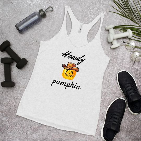 Discover Howdy Pumpkin country western halloween workout tank