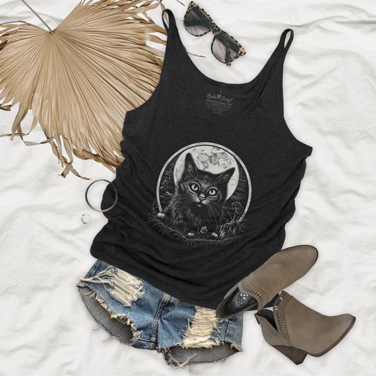 Discover Full Moon Cat Etching Design Extra Flowy Womens Tank Top - FM14P