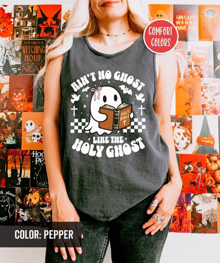 Holy Ghost Tank Top Christian Retro Halloween Tank Top Coquette Halloween Tank Top
