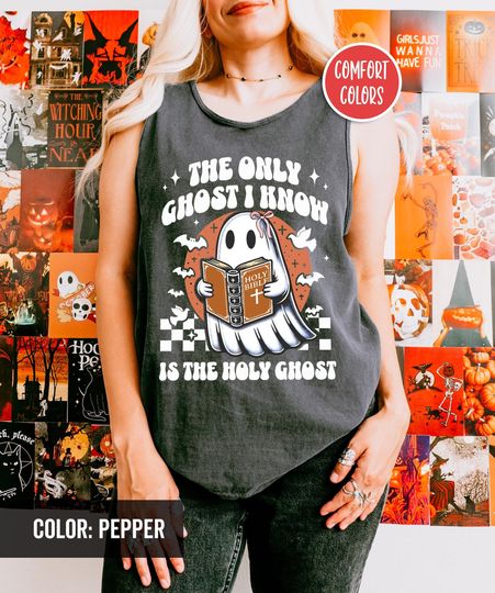 Holy Ghost Tank Top Christian Retro Halloween Tank Top Coquette Halloween Tank Top
