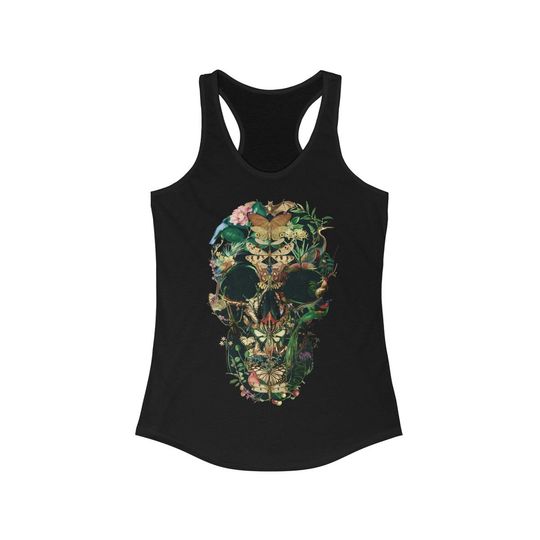 Discover Butterfly Skull Women's Tank Top, Womens Racerback Sugar Skull Tank Top