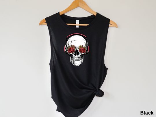 Discover HEADPHONES on SKULL Womens Workout Tank Top, Womens Crossfit Tank Top