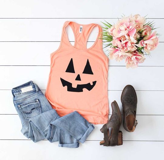 Discover Halloween Shirt. Pumpkin Shirt. Jack-o-lantern Shirt. Soft and Comfy Racerback Tank Top