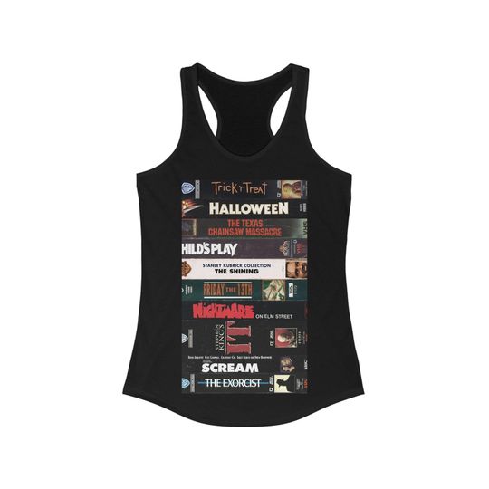 Discover Women's, Ideal Racerback Tank, 80's VHS, Horror Movie Tittles, Old School