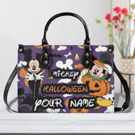 Discover Personalized Mickey Halloween Luxury Women PU Leather Handbag, Natural
