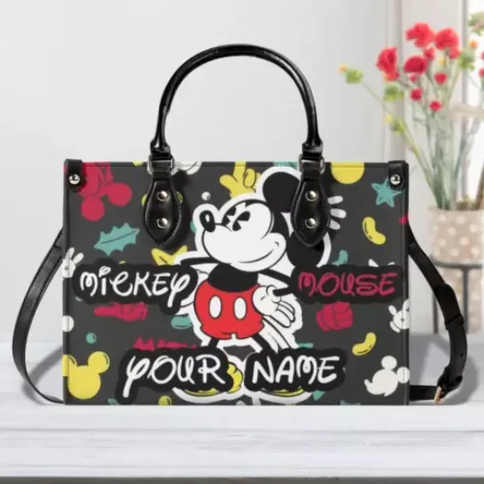 Discover Personalized Mickey Mouse Luxury Women PU Leather Handbag, Natural Material