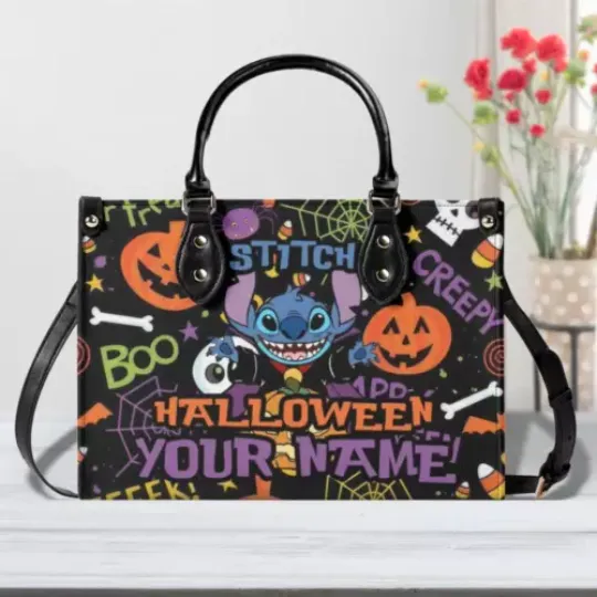 Discover Personalized Stitch Halloween Luxury Women PU Leather Handbag, Natural