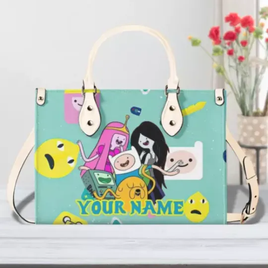 Personalized Adventure Time Luxury Women PU Leather Handbag, Cartoon Gift,