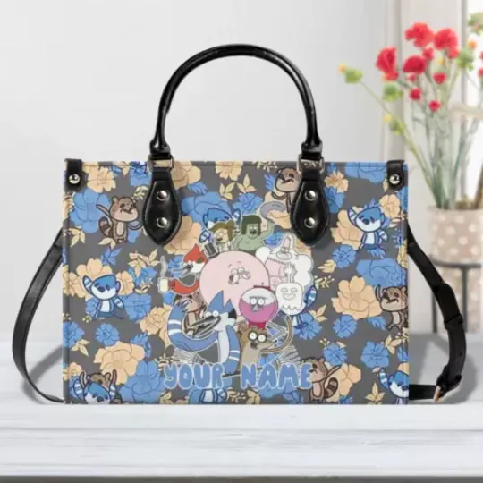 Personalized Regular Show Luxury Women PU Leather Handbag, Cartoon Gift