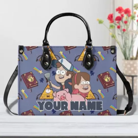 Personalized Gravity Falls Luxury Women PU Leather Handbag, Cartoon Gift, Great