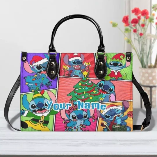 Discover Personalized Disney Christmas Stitch Luxury Women PU Leather Handbag