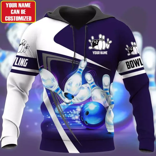 Discover Personalized Name Blue 3D Bowling Shirt For Men And Women, Bowling Hoodie