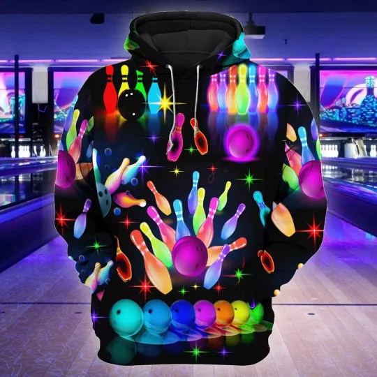 3D Bowling Rainbow Hoodie Colorful Sublimation Bowling On Shirt Bowling Clothing