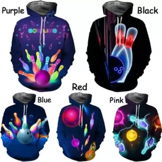 Discover Ten Pin Bowling Graphic Print Hoodie Top Streetwear