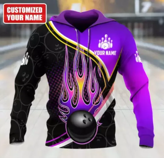 Discover Personalized Name 3D All Over Print Purple And Black Bowling Hoodie