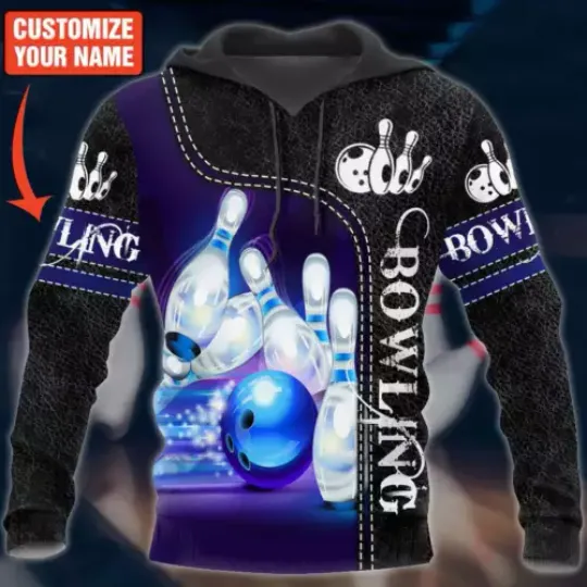 Discover Custom 3D All Over Print Bowling Shirt Bowling Hoodie Black Leather Pattern