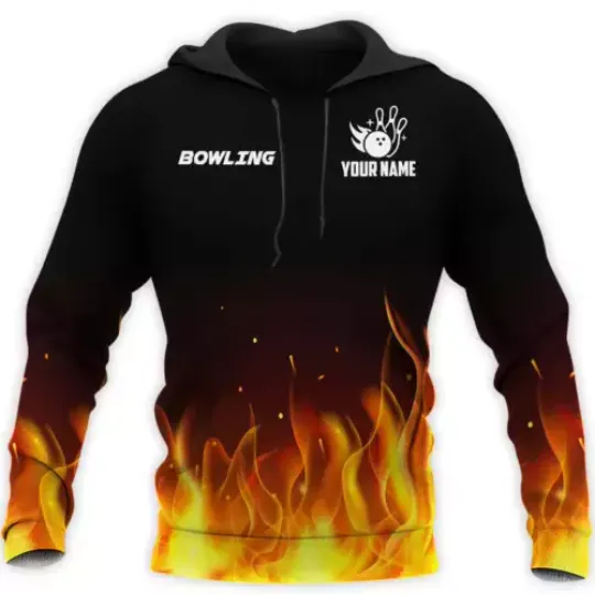 Discover Customized 3D All Over Print Black Bowling Hoodie, Bowling Strike Fire 3D On Shirt