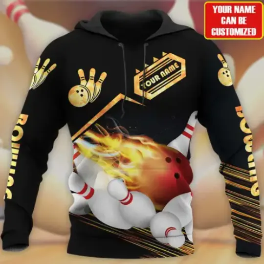 3D All Over Printed Bowling Hoodie, Strike Bowling Fire Shirt Men Women