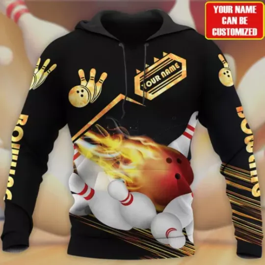 3D All Over Printed Bowling Hoodie, Strike Bowling Fire Shirt Men Women