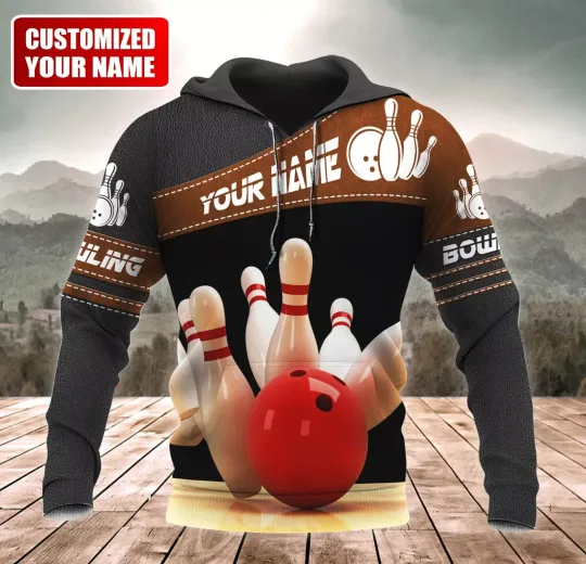 Discover 3D Sublimation Strike Bowling On Hoodie, Custom Unisex Bowling Shirt Black Leath
