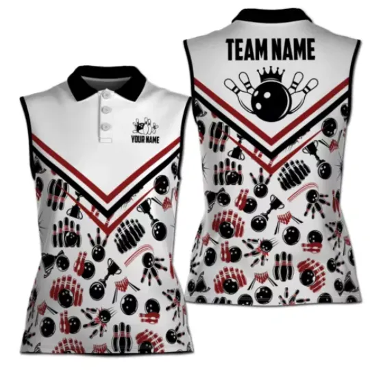 Discover Personalized Bowling Player Bowling Strike Bowling Pattern Women Sleeveless Polo