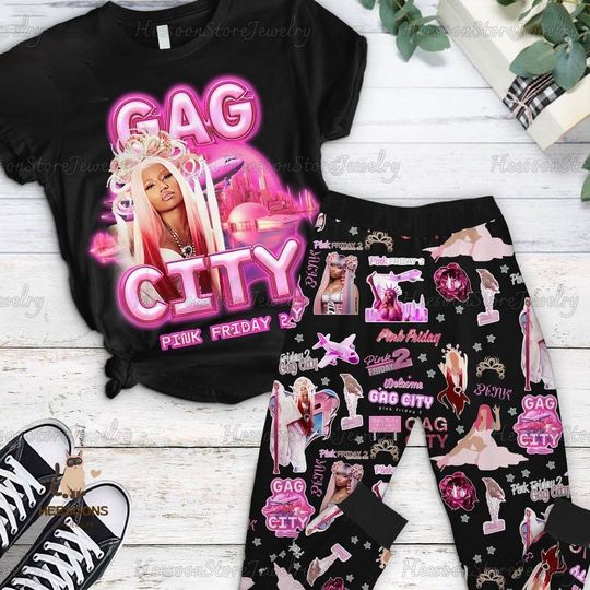 Nicki Minaj Pajamas Set, Pink Friday 2 Concert Women Pajamas, Rapper Homage Holiday Pajamas, Gaga City Tour Pajamas, 2024 Tour Shirt