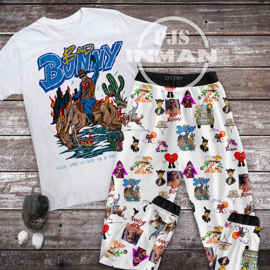 Bad Bunny Cowboy Holiday Pajamas Set, Cute Bad Bunny Christmas Pajamas Set, Bad Bunny Funny Family Pajamas For Adult And Kids