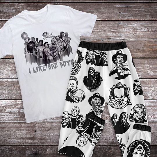 I Like Bad Boys Halloween Pajamas Set, CharacterHorror Movie Pajamas Set, Michael Myers Pajamas For Adult And Kids
