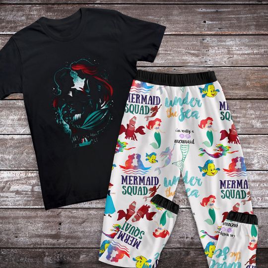 The Little Mermaid Pajamas Set, Personalized Family Pajamas, Family Christmas Pajamas Set.