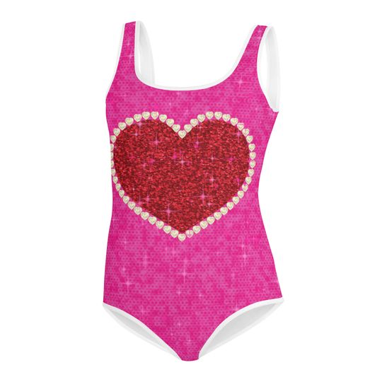 Discover Girl's red and pink heart swimsuit, teens and tweens one piece swimsuit
