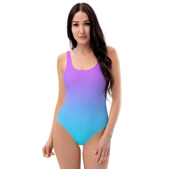 Ombre neon purple and blue women's One-Piece Swimsuit, y2k swimsuit, 90s, beachwear vacation