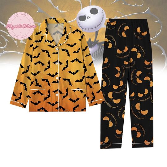 Halloween Jack Skellington Pajamas Set, Nightmare Before Christmas Shirt, Horror Bat Tee, Disney Skeleton Merch, Trick Or Treat Gift